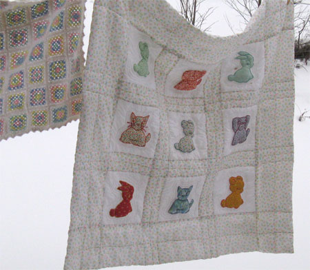 cat quilt & crocheted baby granny afghan