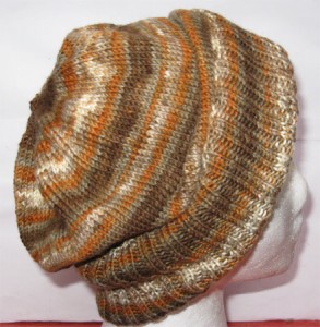knitted sockyarn hat, side view