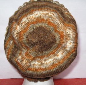 knitted sockyarn hat, top view