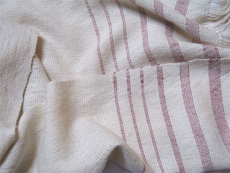 handwoven baby alpaca scarf with cranberry