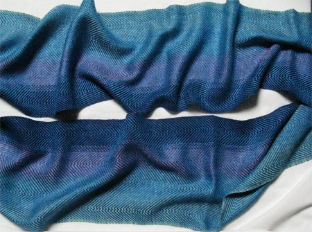 handwoven brilliant blue color blending scarf