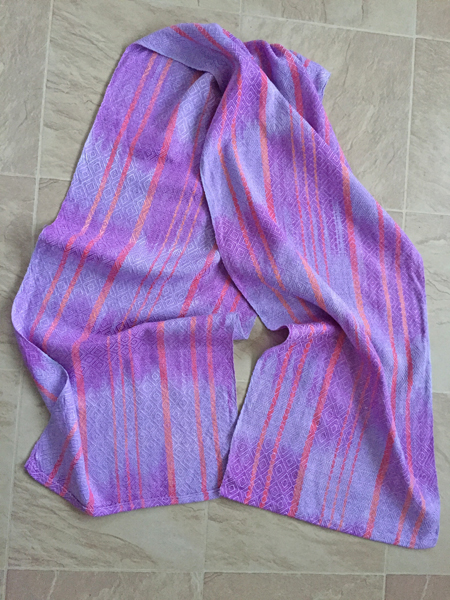 hand painted and woven purple and red scarf