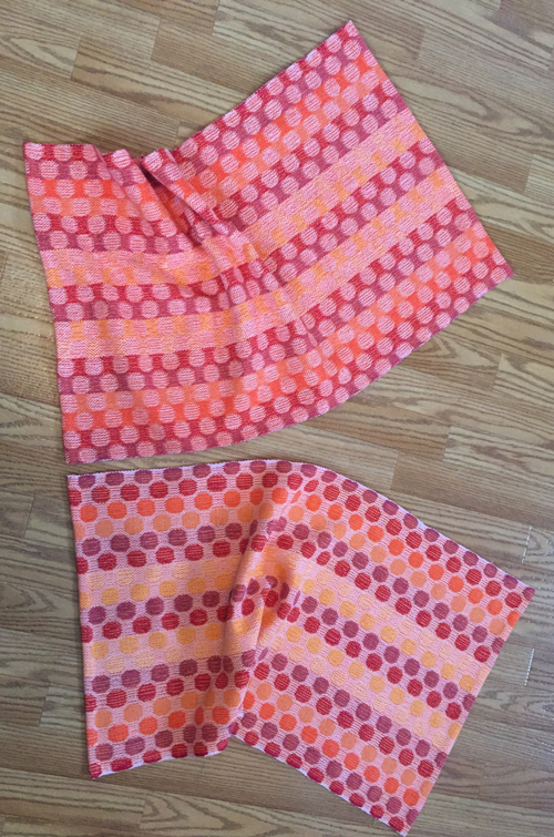 handwoven polka dot towels, orange wefts