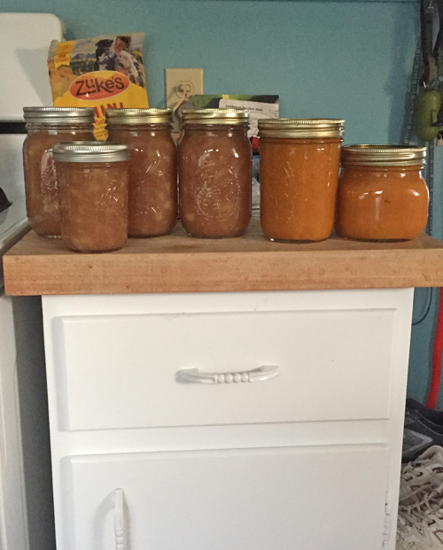 homemade pear jam and peach butter