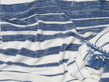 handwoven rayon chenille shawl, blue & white
