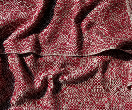 handwoven red silk gebrochene scarf