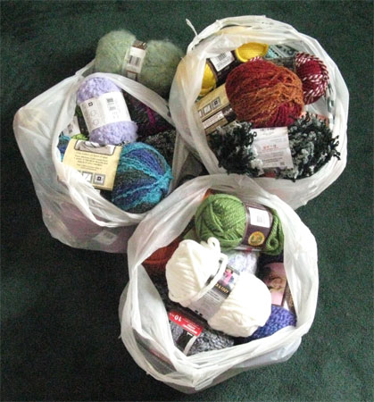 3 bags full of yarn