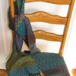 green scarf with multicolored spots handwoven scarf