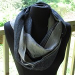 handwoven gray and black scarf