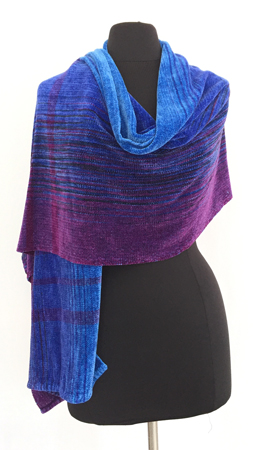 amethyst & sapphires handwoven rayon chenille shawl, with stripes