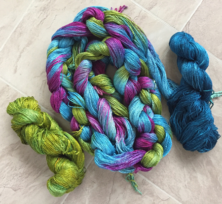 blue, green & purple bamboo with skeins