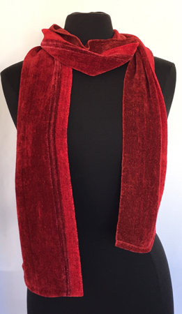 red chenille scarf, draped