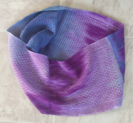 hand painted red-violet and teal cowl