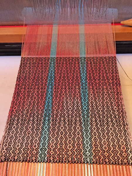weaving coral & turquoise scarf