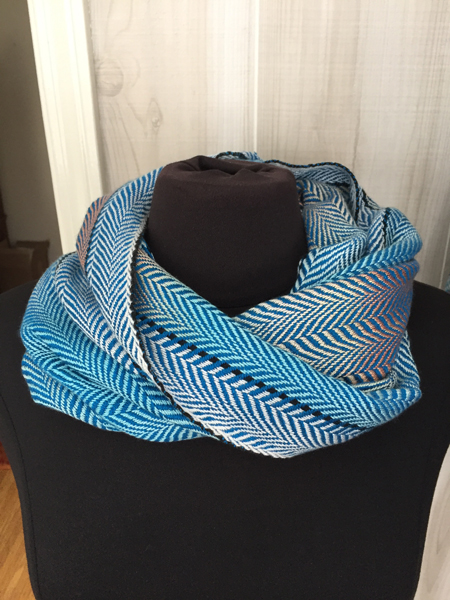 handwoven coral & turquoise cowl