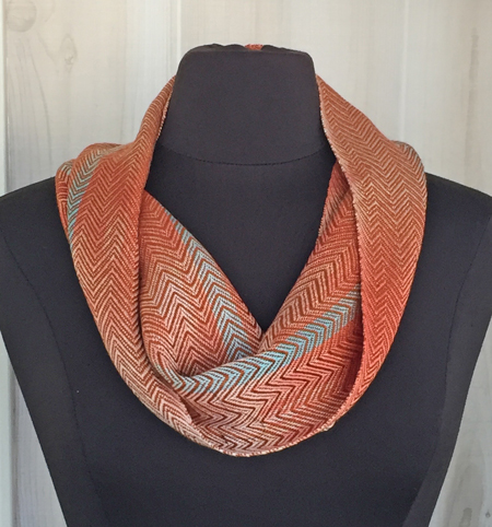 handwoven coral & turquoise cowl, sienna weft