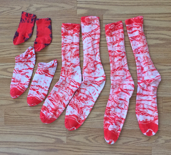 not-red shibori dyed socks
