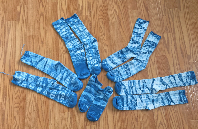 blue shibori-dyed socks