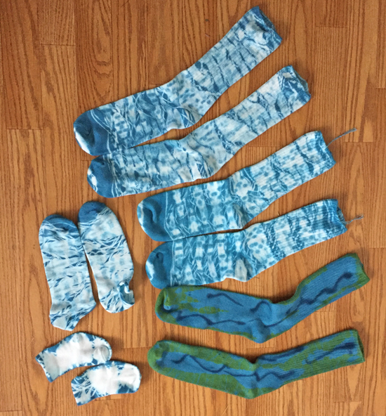 turquoise shibori-dyed socks