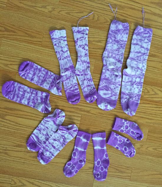 shibori-dyed grape socks