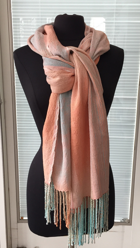 handwoven silk Flamingo wrap knotted