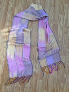 hand dyed and hand woven silk and cashmere scarf, natural weft