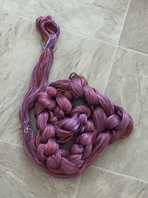 wound and chained warp in brick and lavender