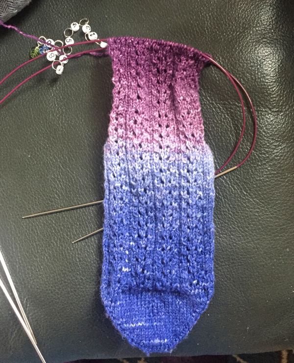 knitting with dyed sock blank