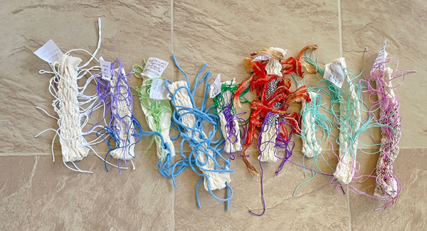 9 shibori samples tied