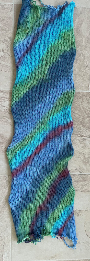 diagonal-painted sock blank, dry