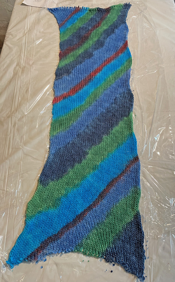 diagonal-painted sock blank, wet