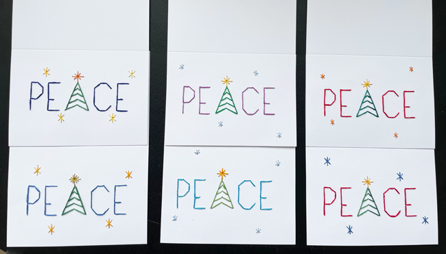 embroidered Peace design cards